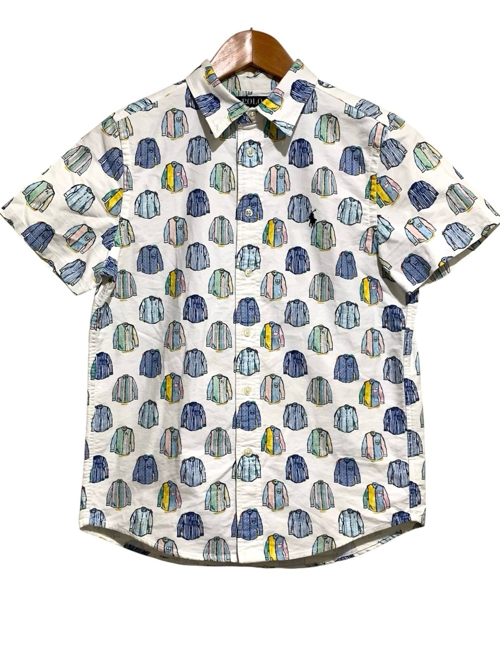 Polo Ralph Lauren White Short-Sleeve Button-Up Shirt AOP Oxford Shirt Size Large